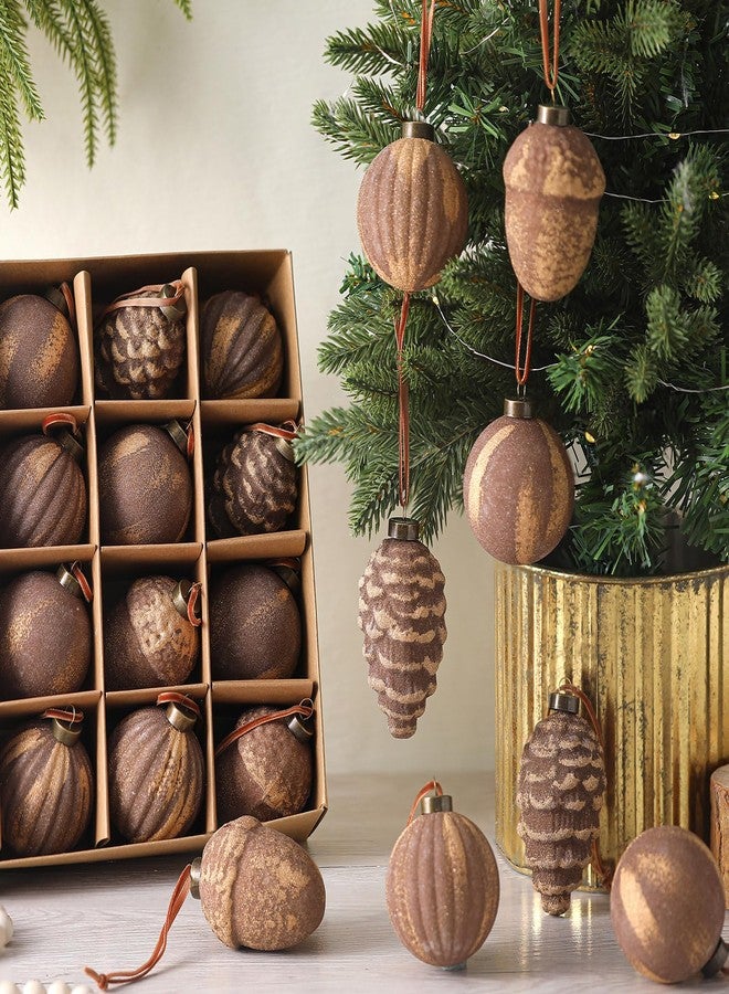Vertintong 20 Pcs Vintage Christmas Ball Ornaments Neutral Textured Christmas Tree Hanging Decorations with Loop Antique Rustic Distressed Ornaments Decor for Home Farmhouse Xmas Party(Brown) - Image 4